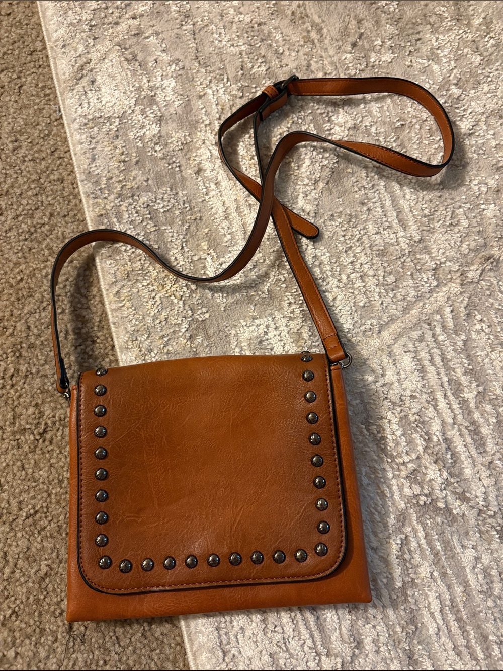 Tan Stud-Accent Crossbody Bag - Women's Leather-Effect Shoulder Bag